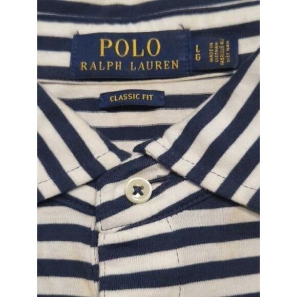 Polo Ralph Lauren Classic Fit Shirt Men Sz L Striped Blue White Short Sleeve Poc - Picture 6 of 7